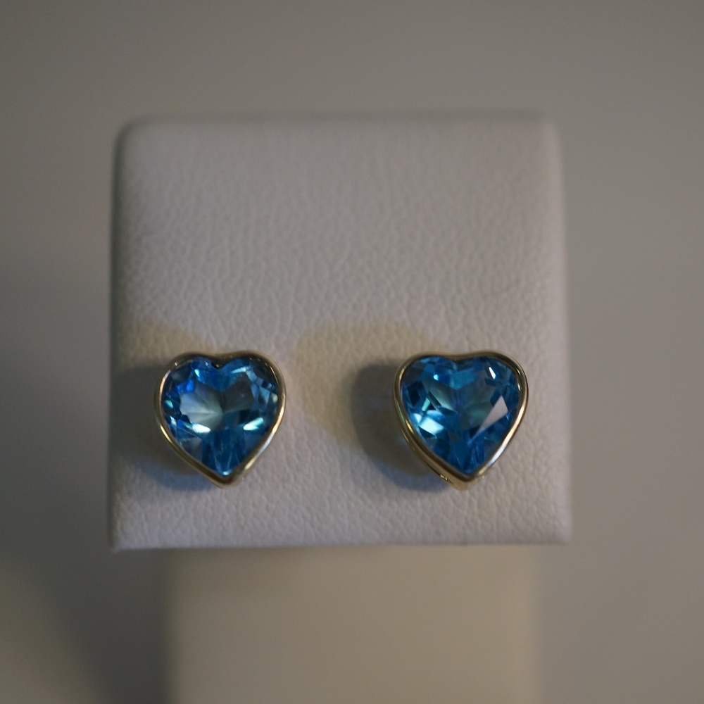 14KY Gold Bezel Set Genuine Blue Topaz Earrings